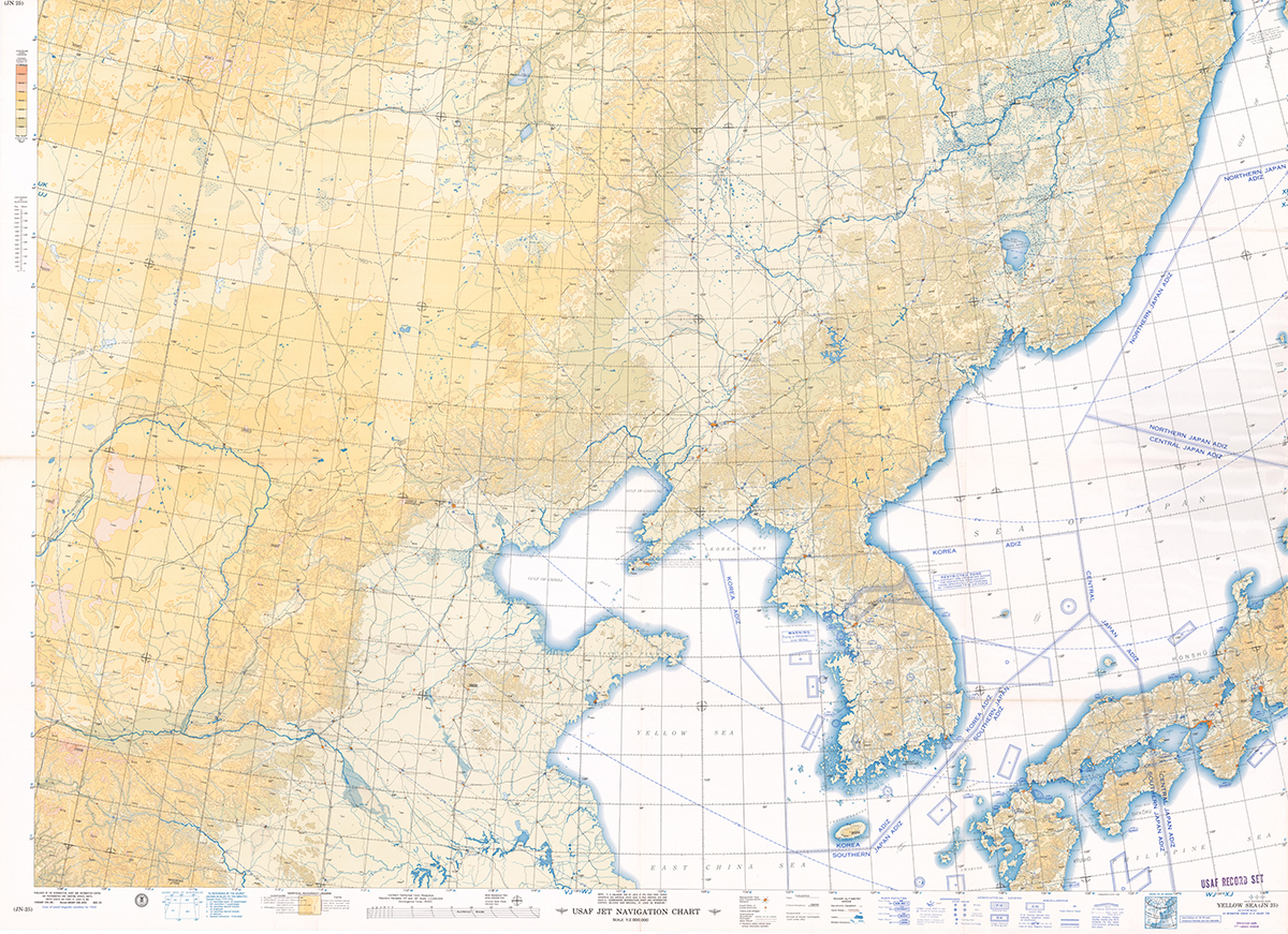 USAF JET NAVIGATION CHART, JN-25, YELLOW SEA, 2nd EDITION Revised(1958年3月)